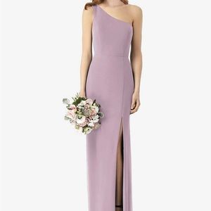 Dessy One-Shoulder Crepe Trumpet Gown with Front Slit
